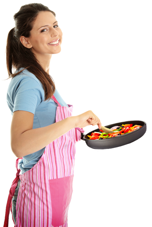 Woman with frying pan